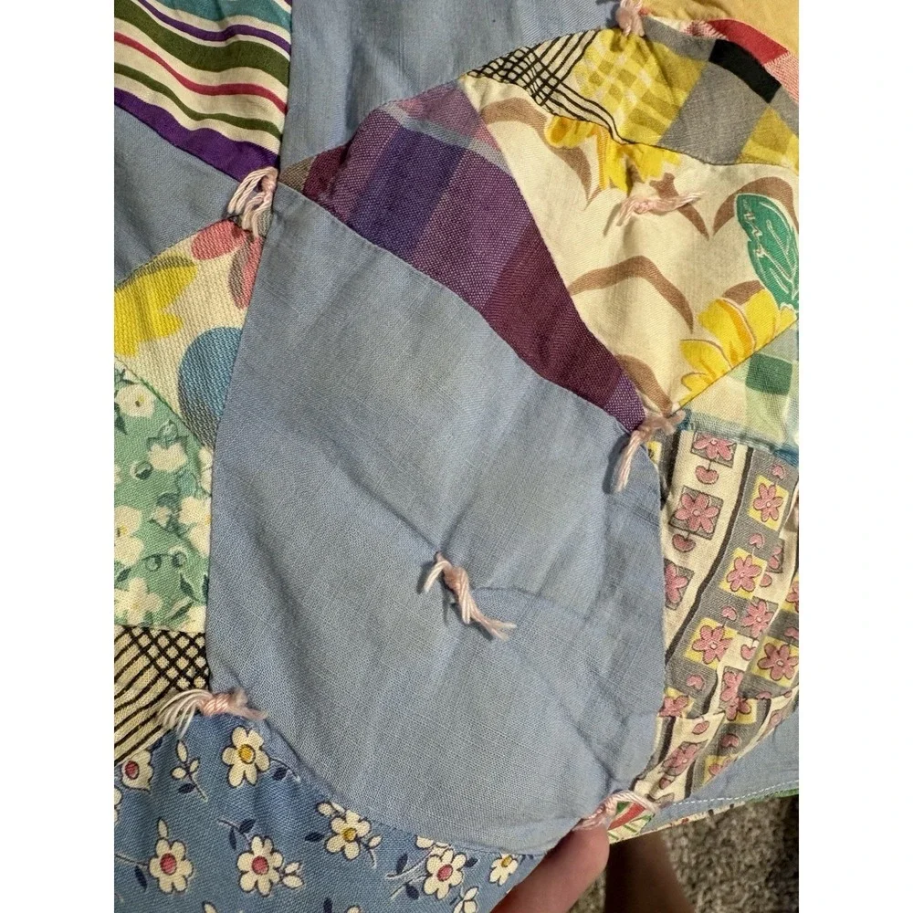 Vintage Antique Feed Sack Quilt Star 86 X 64, Hand Sewn Colorful Scraps